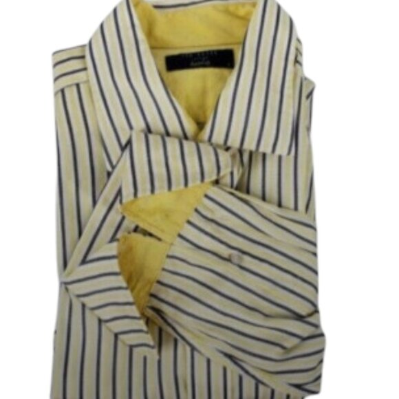 Ted Baker London Men's White Yellow Blue Striped Button Up Shirt Sz 17 Flip Cuff - Picture 2 of 13